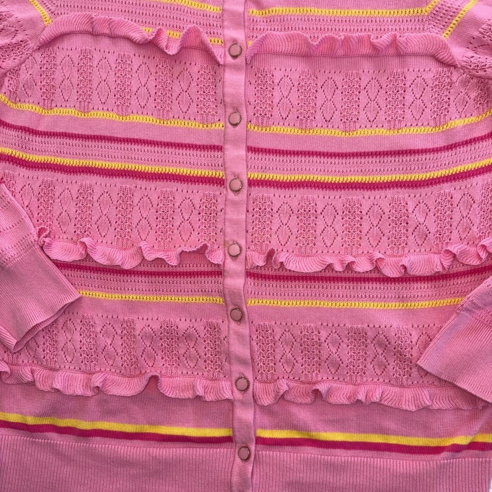 Ruffle Striped Pink and Yellow Cardigan Large Charter Club - Picture 7 of 10